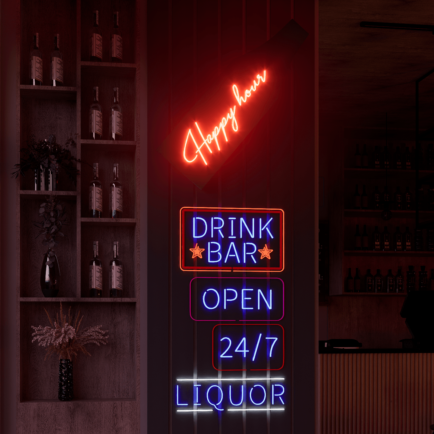 red-neon-lights-are-lit-on-the-bar-cabinet-at-night-happy-hour