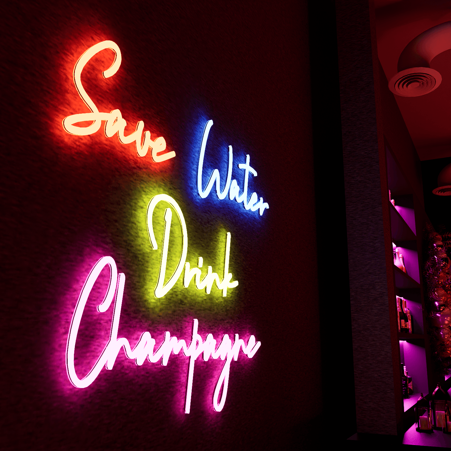 LED Neon Sign-Save Water Drink Champagne