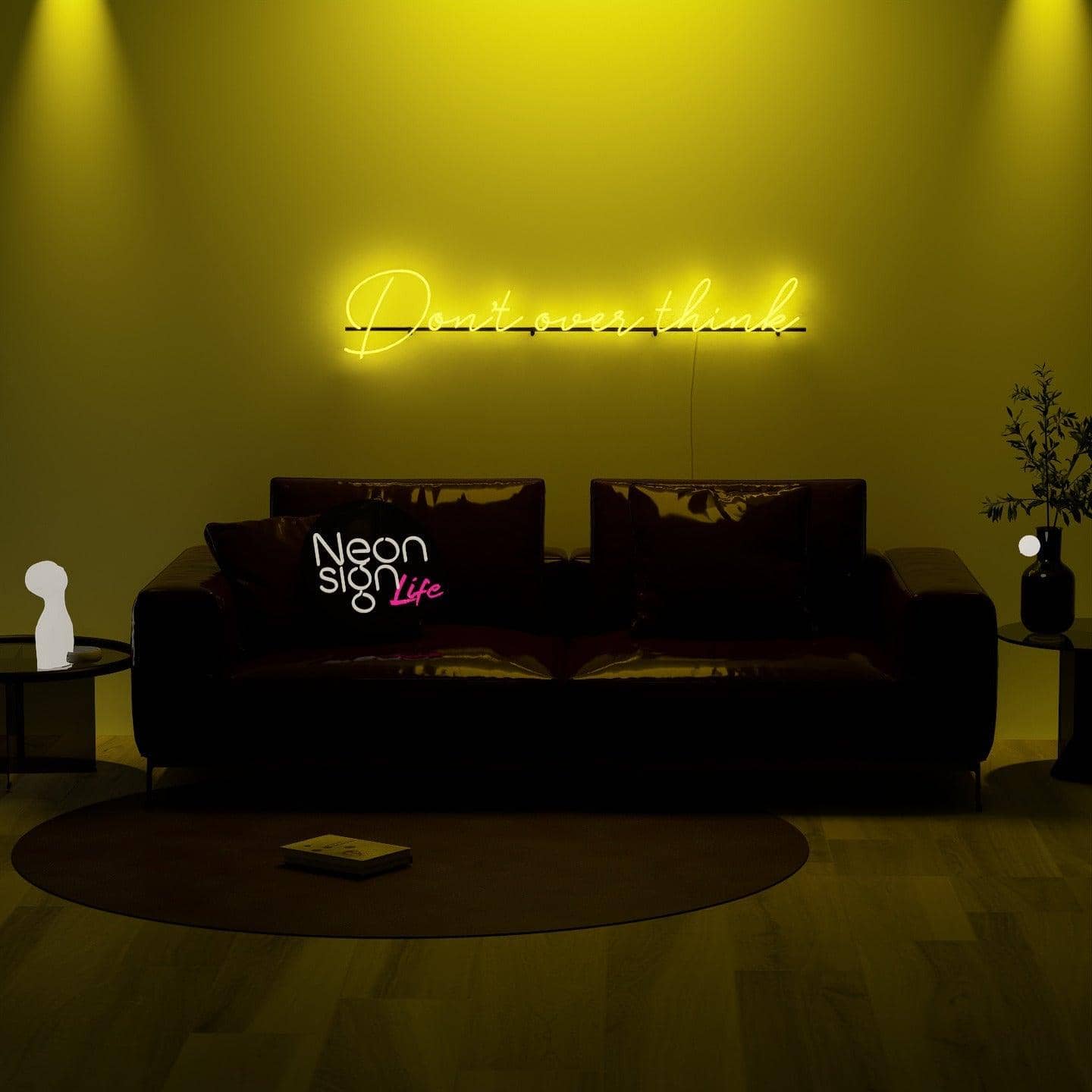 golden-neon-lights-illuminated-in-the-dark-and-hung-on-the-wall-for-display-don't-over-think