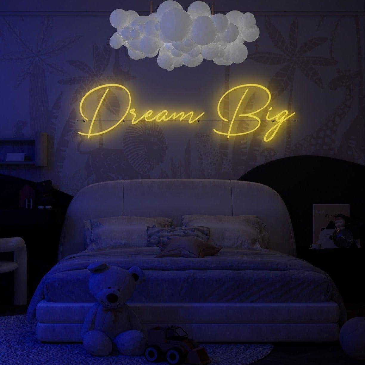 yellow-neon-lights-illuminated-at-night-for-display-in-the-bedroom-dream-big