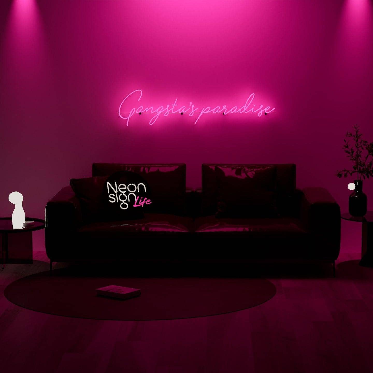 light-up-pink-neon-lights-hanging-on-the-wall-for-display-at-night-gangsta's-paradise