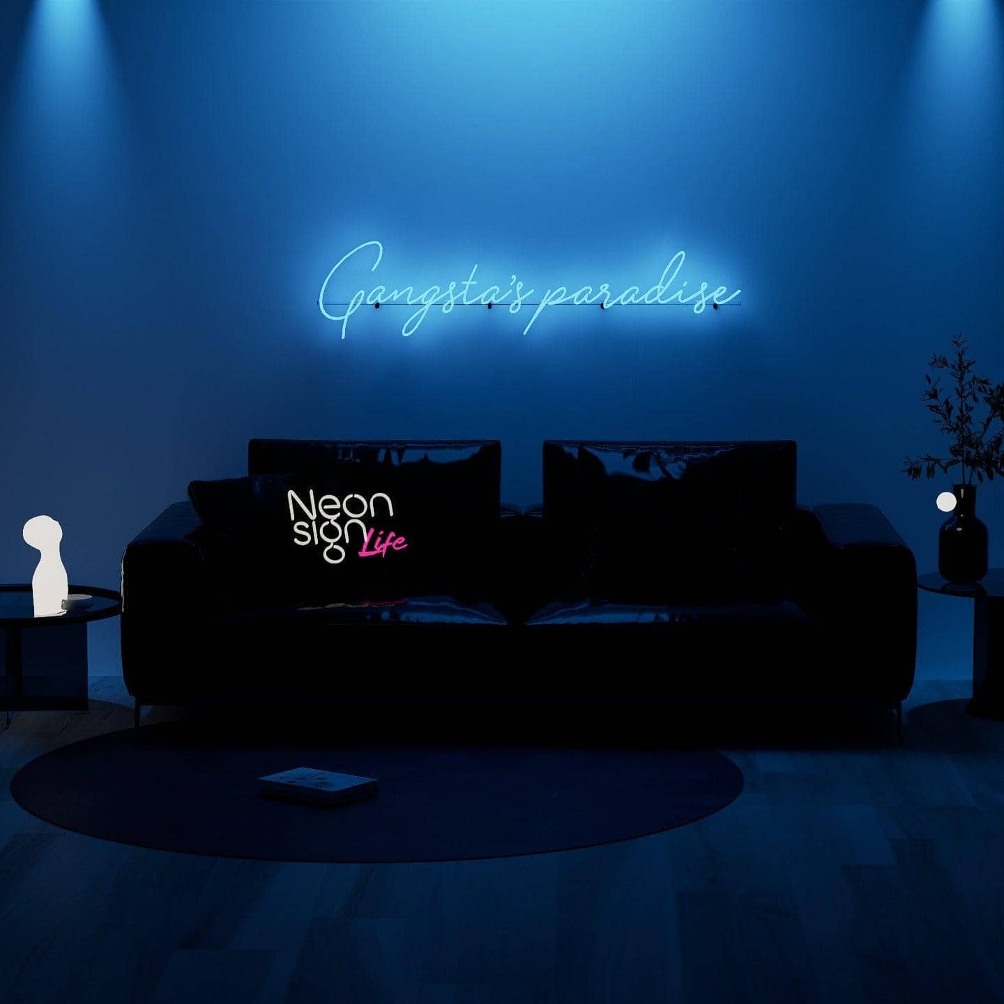 light-up-blue-neon-lights-hanging-on-the-wall-for-display-at-night-gangsta's-paradise