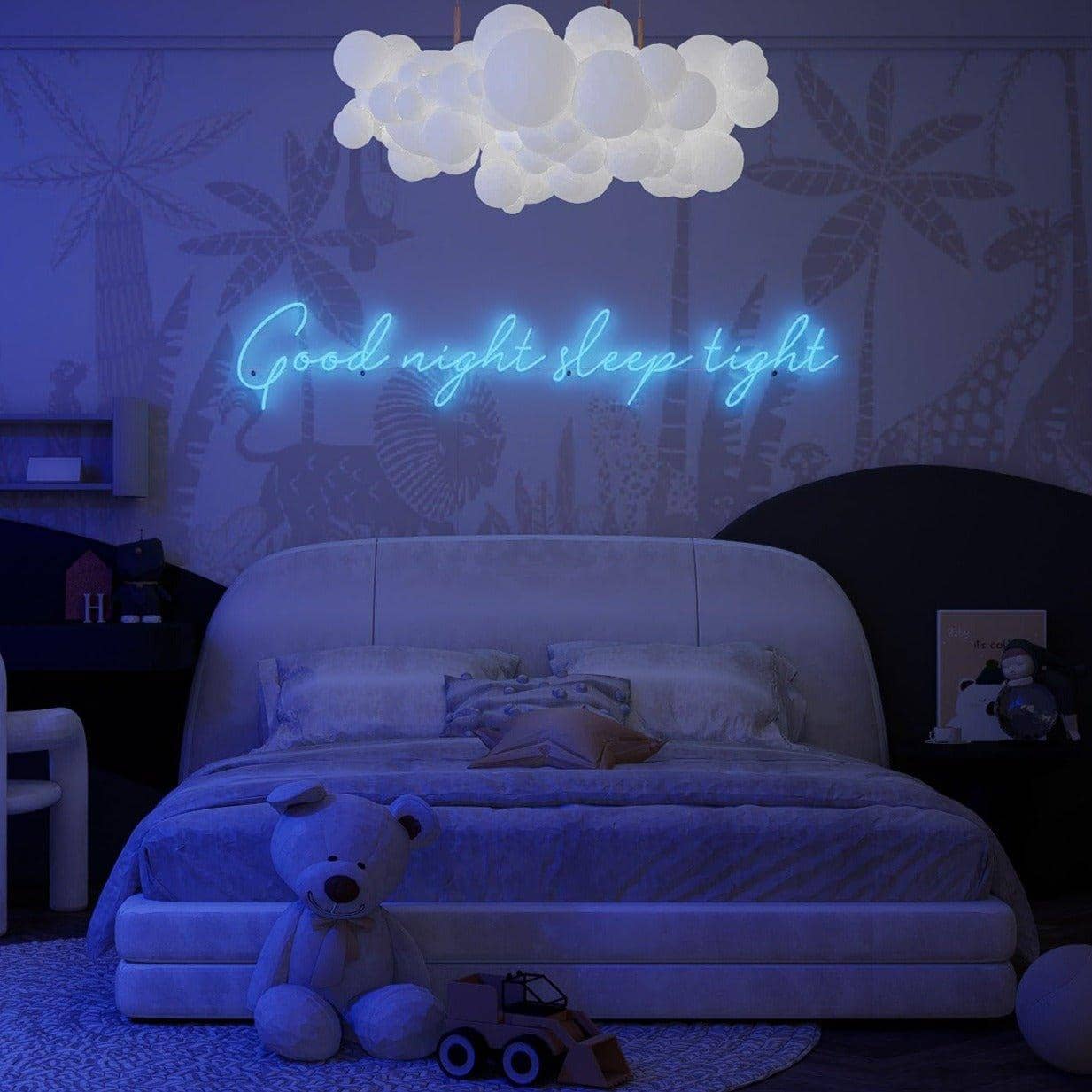 light-up-blue-neon-picture-hanging-on-wall-display-at-night-good-night-sleep-tight