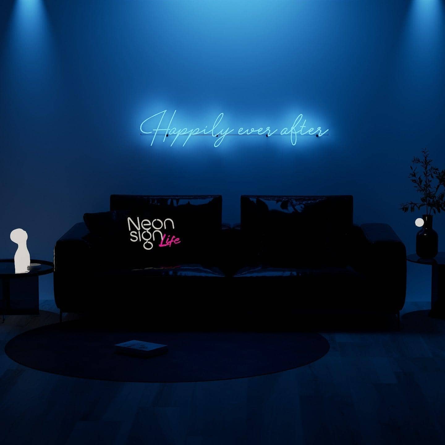 frontal-shot-of-lit-blue-neon-lights-hanging-for-display-in-living-room-happily-ever-after