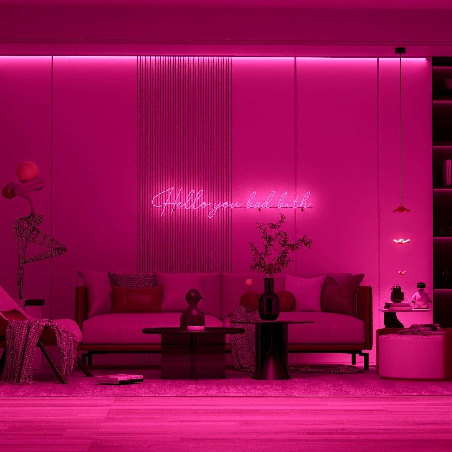 night-shot-of-lit-pink-neon-lights-hanging-on-the-wall-for-display-hello-you-bad-bith
