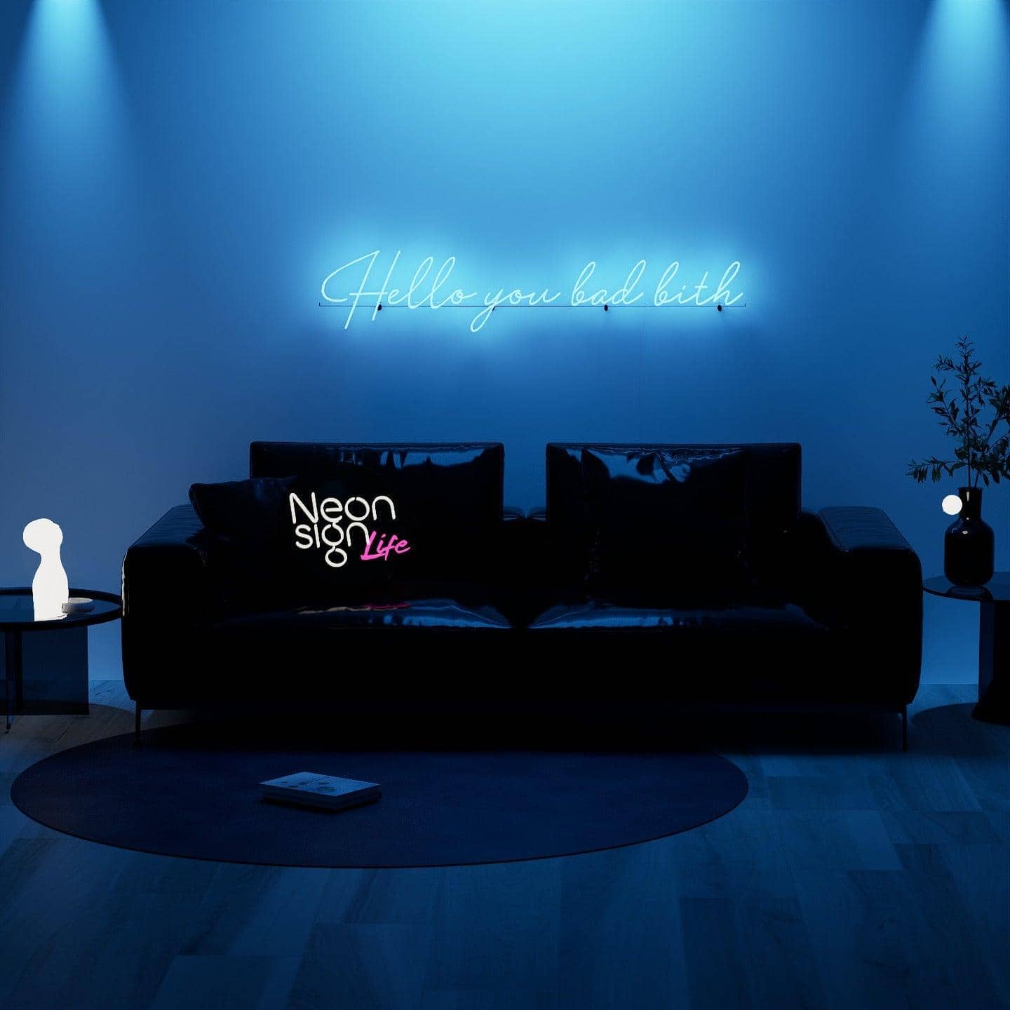 night-shot-of-lit-blue-neon-lights-hanging-on-the-wall-for-display-hello-you-bad-bith