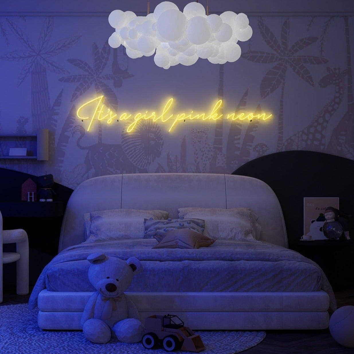 yellow-neon-lights-lit-up-at-night-and-hung-on-the-wall-for-display-it's-a-girl-pink-neon