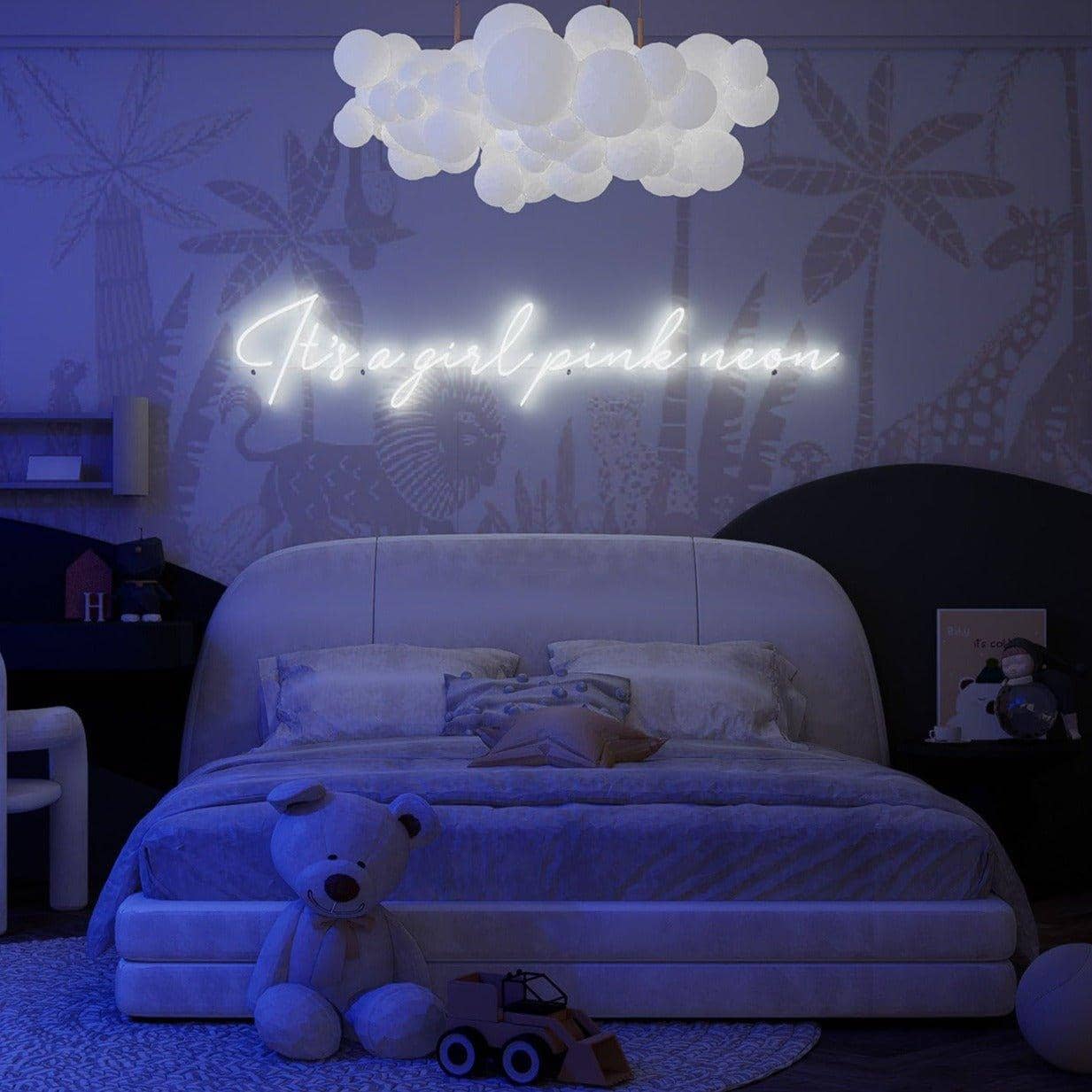 white-neon-lights-illuminated-at-night-and-hung-on-the-wall-for-display-it's-a-girl-pink-neon
