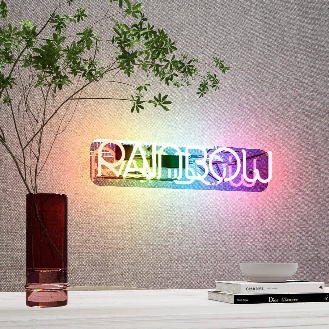 Rainbow glass neon sign showcasing vibrant colors for stylish interiors