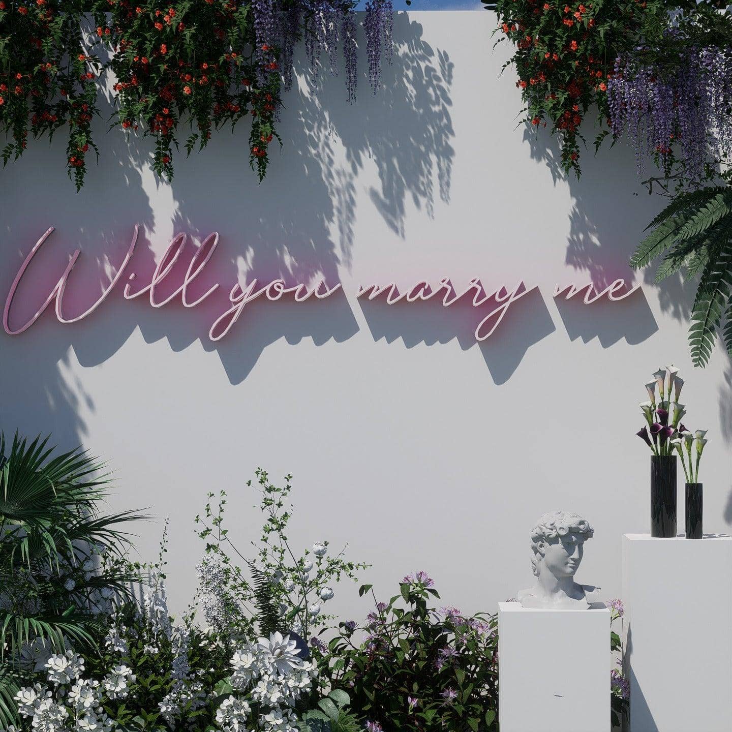 Pink neon light hanging on outdoor wall-Will You Marry Me