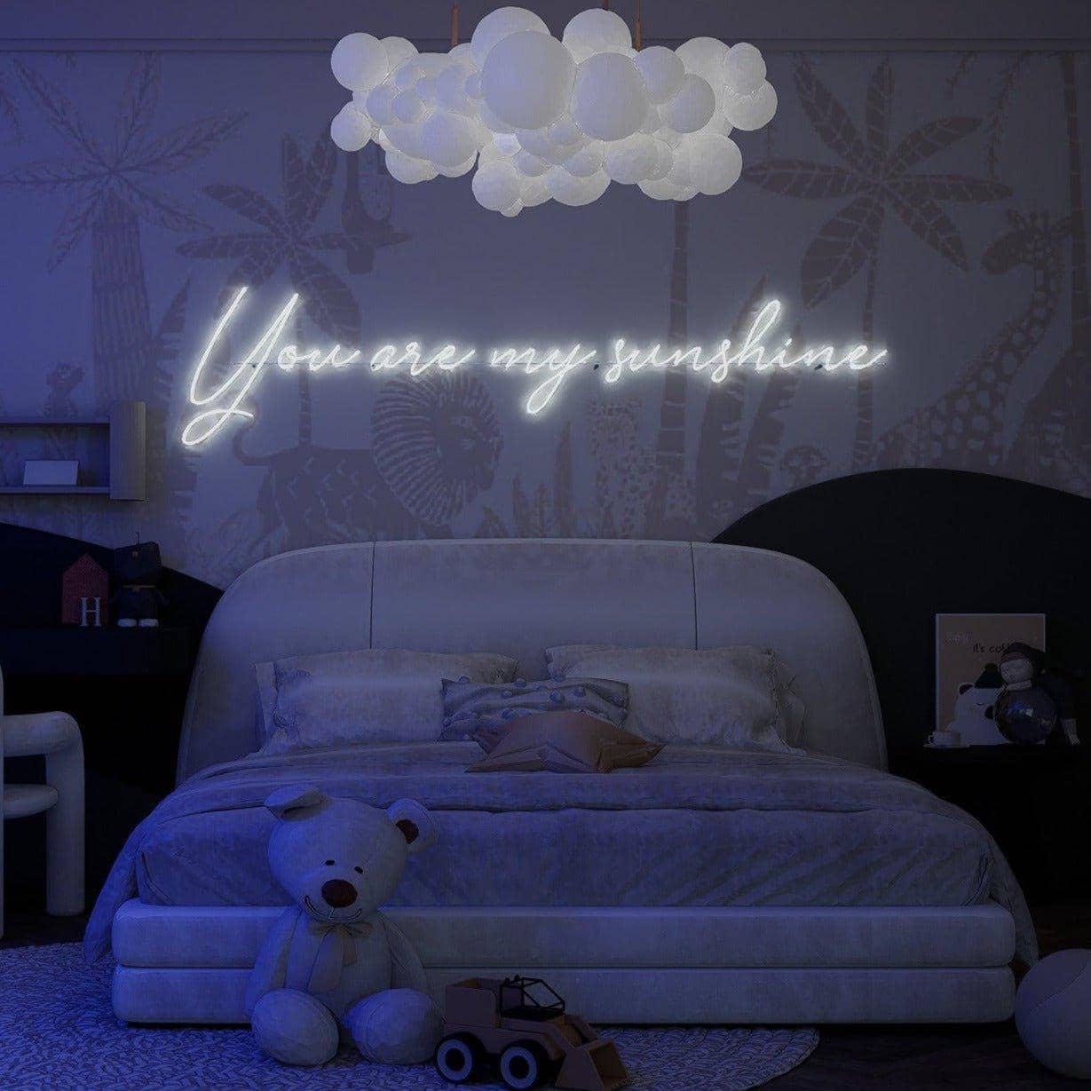 frontal-shot-of-illuminated-white-neon-lights-hanging-on-the-wall-you-are-my-sunshine